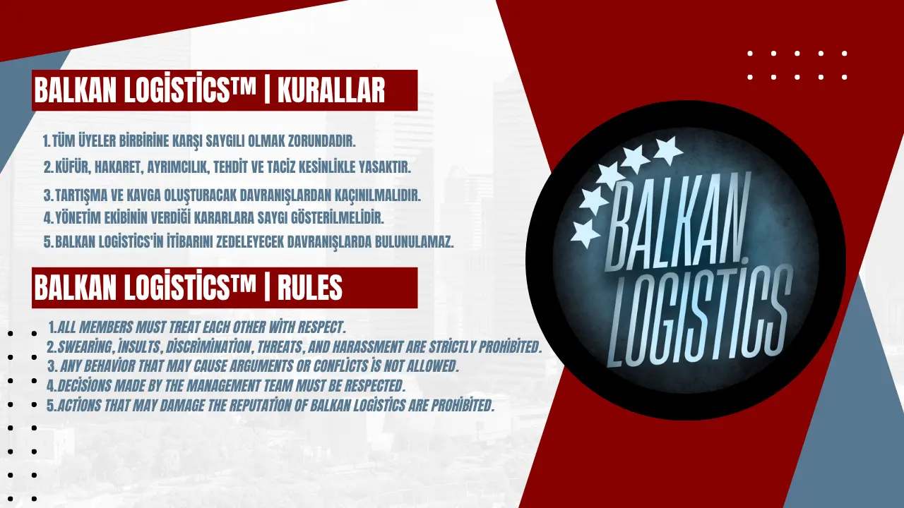 Balkan Logistics Türkçe ve İngilizce kurallar görseli